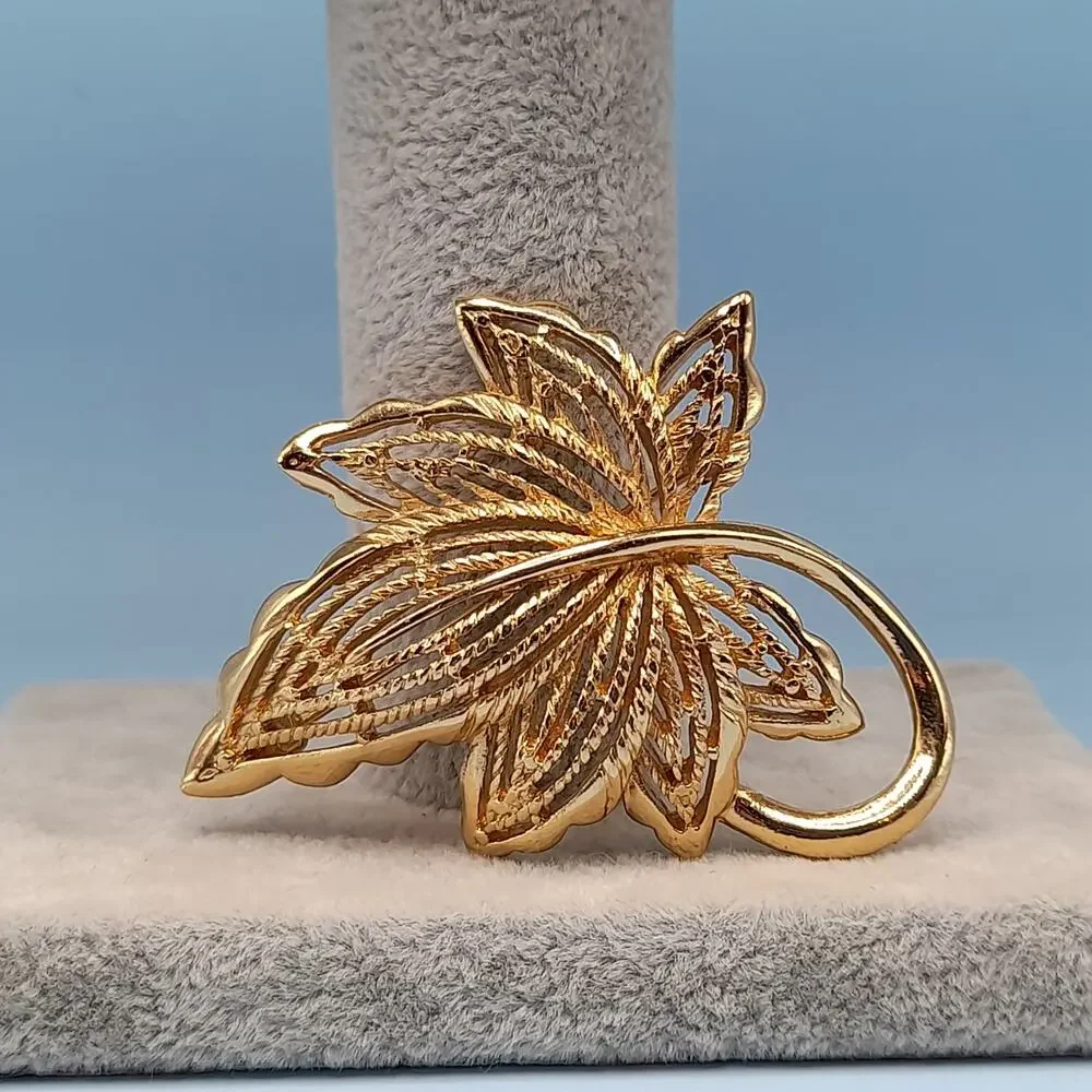 Vintage Monet Gold Plated Maple Leaf Brooch, 2 Inches, 1980s